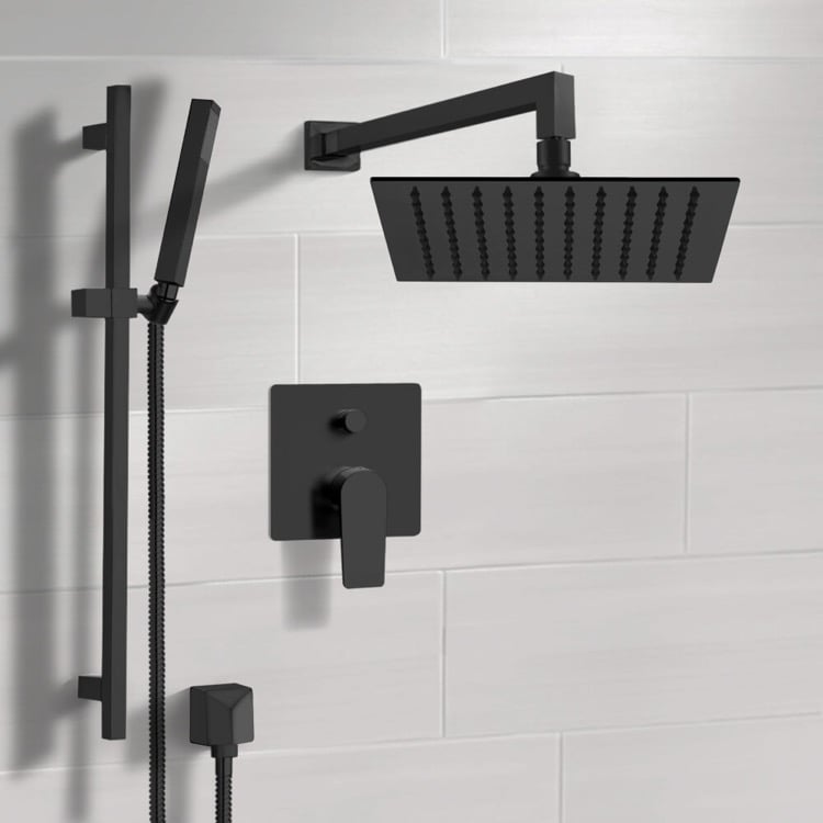 Remer SFR46-10 Matte Black Shower Set With 10 Inch Rain Shower Head and Hand Shower